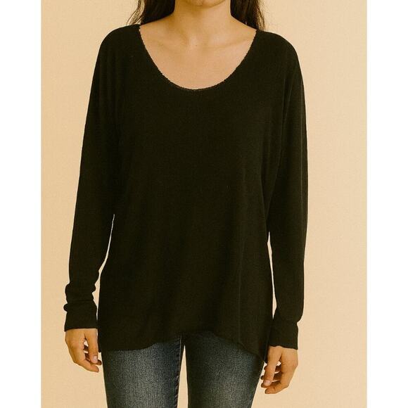 Simply Vera Vera Wang Cotton Blend Knit Top black asymmetrical ribbed basic top - Picture 1 of 10